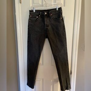 Levi’s 501S jeans. Black pinstripe button up. Size W28 L28. Rare tag.